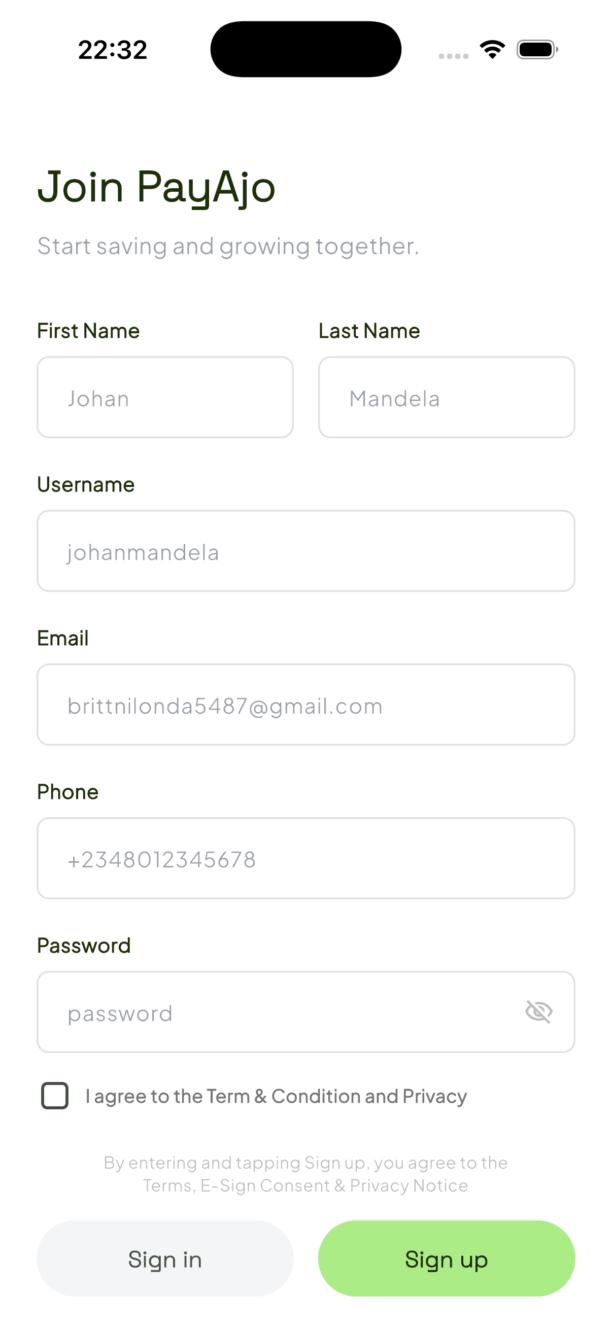 Create your account